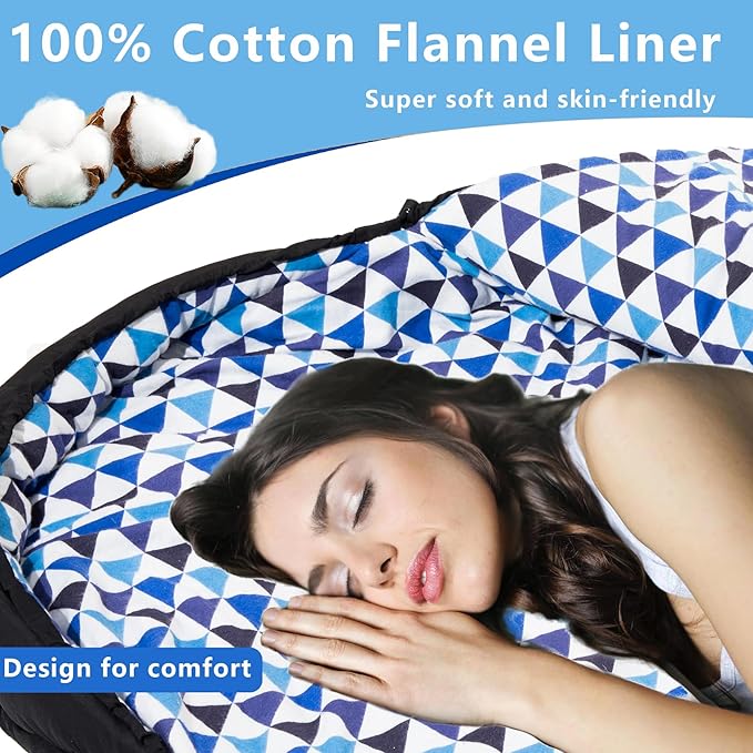 BISINNA Flannel XL Sleeping bag for Adults Warm &amp Cold Weather Sleeping bag 3-4 Season with 100% Cotton Lining Large Sleeping bag for Hiking Backpacking Travel Indoor and Outdoor
