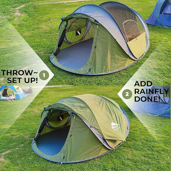 4 Person Easy Pop Up Tent Automatic Setup Waterproof 2 Doors-Instant Family Tents for Camping Hiking &amp Traveling 9.5’X6.6’X52''