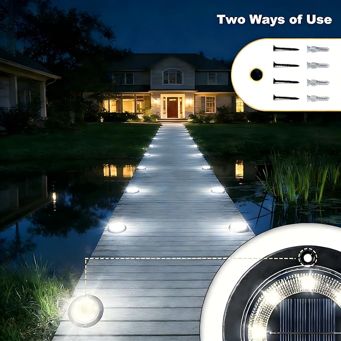 Flacchi Solar Lights Outdoor - Solar Powered Ground Lights Outdoor Solar Disk Light Waterproof Landscape Light for Patio Yard Pathway Walkway Driveway (Cool White 12 Pack)
