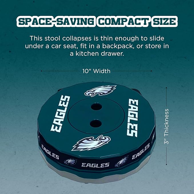 Sporticulture NFL Philadelphia Eagles Telescoping Collapsible Stool 500lbs Max Weight Portable Adjustable Height Folding Camping Stool with Carry Strap Retractable Stadium Have A Seat Outdoor Sports