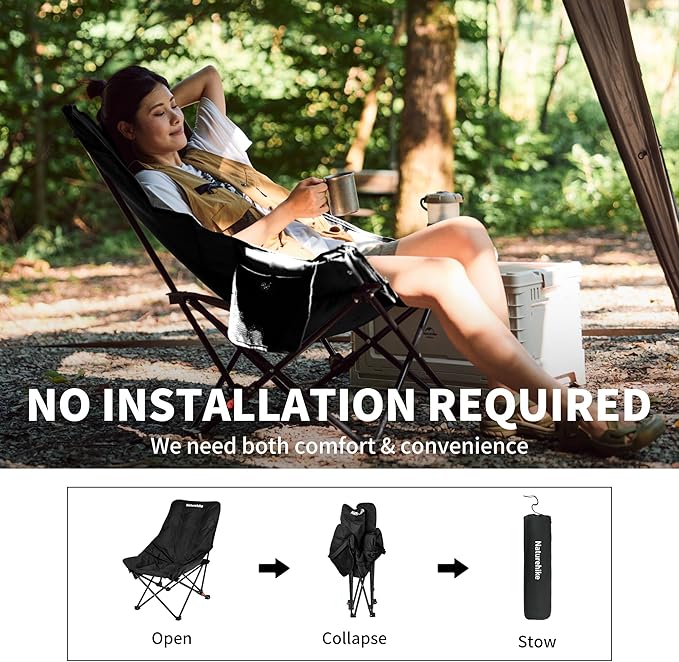Naturehike Seastar Padded Camping Chair Oversized 2-Position Adjustable Folding Chair Portable Camp Chair with Side Pocket &amp Carry Bag