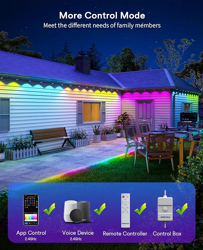 ANGELHALO Permanent Outdoor Lights 100ft Smart Outdoor Lights with 72 LED Lights Cool/Warm Eaves Lights IP65 Waterproof for Christmas Halloween Party Compatible with Alexa Google Assistant