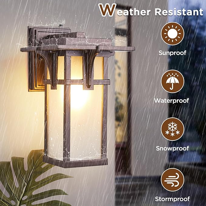 Oil Rubbed Bronze Porch Light Fixtures Wall Mount Dusk to Dawn Outdoor Sconce Waterproof Aluminum with Frosted Glass Exterior Lantern Modern House Lighting for Outside