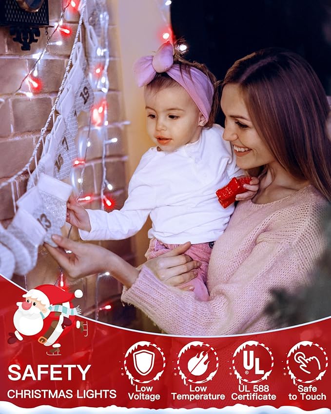 196FT 600LED Christmas Lights Outdoor Waterproof String Light with Remote 8 Modes LED Lights Plug in Twinkle Fairy Light for Party Holiday Decor (Red+White)