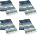 La Montana Mexican Blankets and Throws 4 Pack 74x50 - Made in Mexico Lightweight Yoga Blanket for Schools Studios Outdoors Camping Picnic Decor - Washable Light Olive/Slate Blue/White