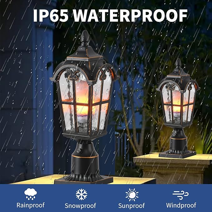 LONEDRUID Dusk to Dawn Outdoor Lamp Post Lights Waterproof Exterior Pole Lantern Lighting Fixtures with 3-Inch Pier Mount Base for Garden Patio Yard Pathway Driveway