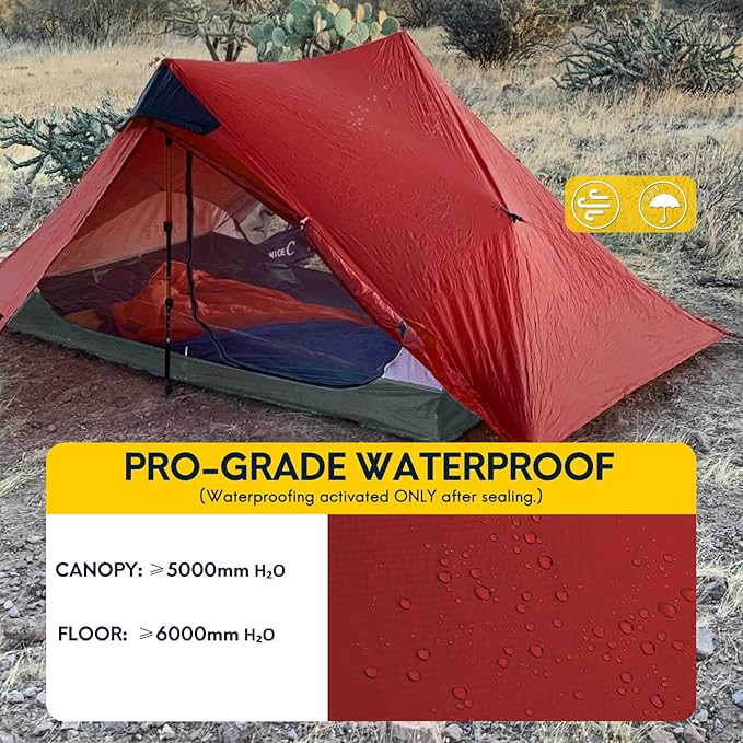LANSHAN Ultralight Tent 3-Season Backpacking Tent for 1-Person or 2-Person Camping Trekking Kayaking Climbing Hiking