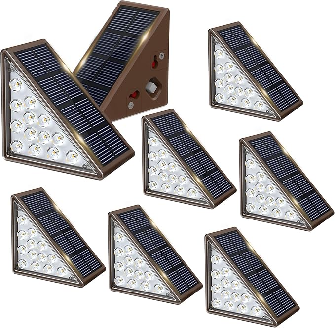 Solar Step Lights - 8 Pack Waterproof IP67 Outdoor Deck &amp Staircase Lights (Warm Brown)