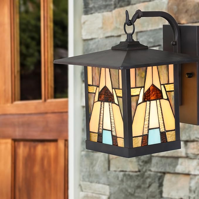 RIVER OF GOODS Stained Glass Outdoor Light Fixture - 11.75 H - Mission Style Porch Light - Mabel