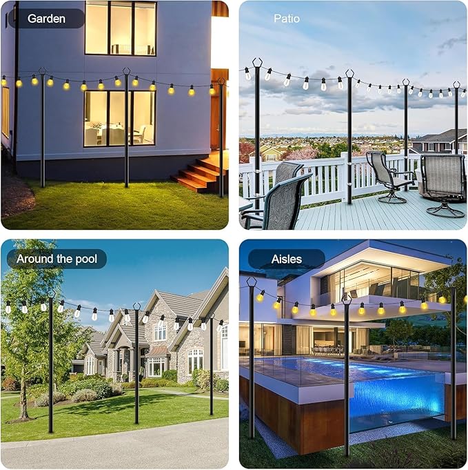 SINLEY 4 Pack String Light Poles10 Ft Metal Poles with Fork for Outdoor String LightsOutdoor Light Poles with ForkPoles/Post/Stand for OutsidePatioDeckBackyardGarden WeddingParty