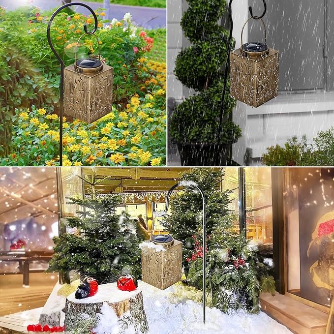 2 Pack Solar Lanterns - Waterproof Metal Hanging Solar Lights Outdoor Decorative Solar Powered LED Lamp for Patio Tabletop Porch Deck Yard Garden Decor for Outside (Dragonfly)