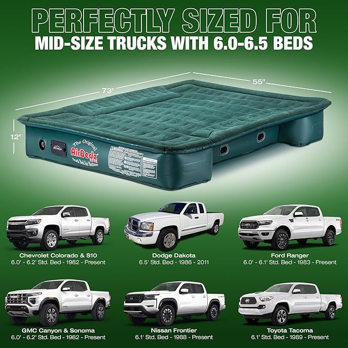 Pittman Truck Bed Air Mattress 6-6.5ft for Mid Size Short Pickups &amp Truck Bed Air Mattress Inserts - AirBedz Inflatable Pickup Mattress fits The Tacoma Colorado &amp More