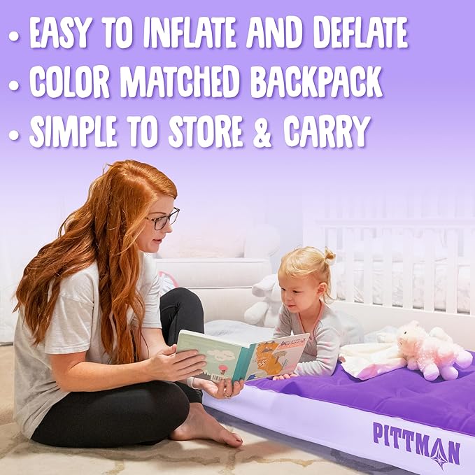 Pittman - Kids Air Mattress - Deluxe Kids Inflatable Bed with Electric Pump &amp Durable Backpack - Perfect Teen to Toddler Blow up Mattress for Sleepovers Camping or Childs Travel Bed