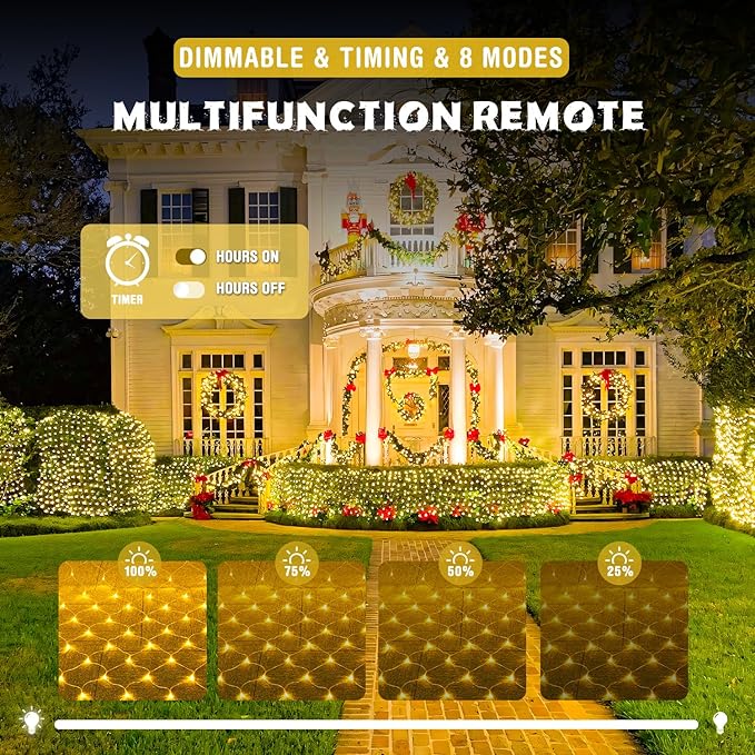 JMEXSUSS Outdoor Net Lights Waterproof 12ft x 5ft Plug in with 8 Modes Remoter 360 LED Net Lights for for Bush Patio Christmas Tree Decor (Clear Wire Warm White)