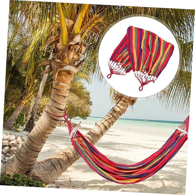 Outdoor Hammock Striped Canvas Swing Bed Garden Camping Travel Hammock