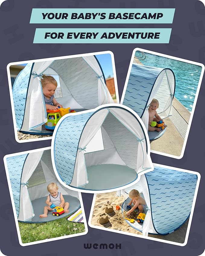 Baby Beach Tent 2026 Upgrade Pop Up UPF 50+ UV Protection Sun Shelter Canopy with Mosquito Net Portable Outdoor Shade Summer Essentials for Babies &amp Toddlers- Blue