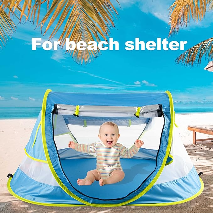 Poray Portable Baby Beach Tent with UPF 50+ Sun ShelterMosquito Net and Sunshade Ideal Pop Up Kids Travel Tent with Carry Bag &amp 2 StakesOutdoor Indoor Play and Sun Protection