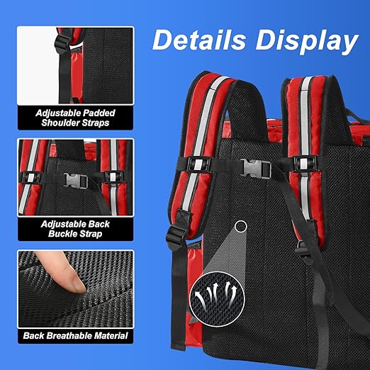 Food Delivery Backpack - Insulated Pizza Bag for Delivery Bike with 4 Cup Holders Large Leakproof Hot/Cold Delivery Bags for Uber Eats Doordash Postmates - Red