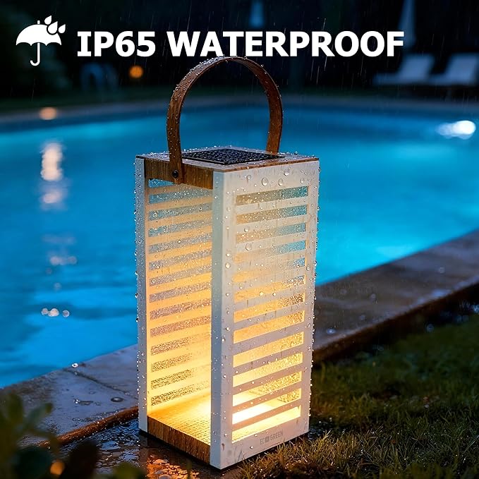 Solar Lantern with Handle - Outdoor Metal Solar Light (7.87×19.69) Waterproof &amp Rustproof 8H Auto-On Warm White Light Portable for Patio Porch Balcony &amp Garden Decor (White - 1 Pack)