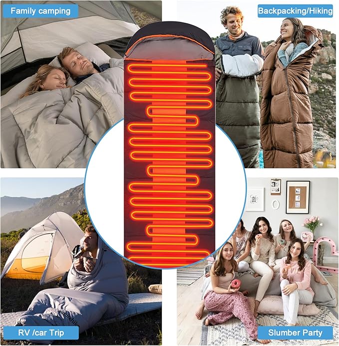 Sleeping Bags for Adults Backpacking Camping Sleeping Bag for Kids Heated Sleeping Bag for Camping Outdoor Hiking Rechargeable Lightweight Compact Camping Essentials Gear