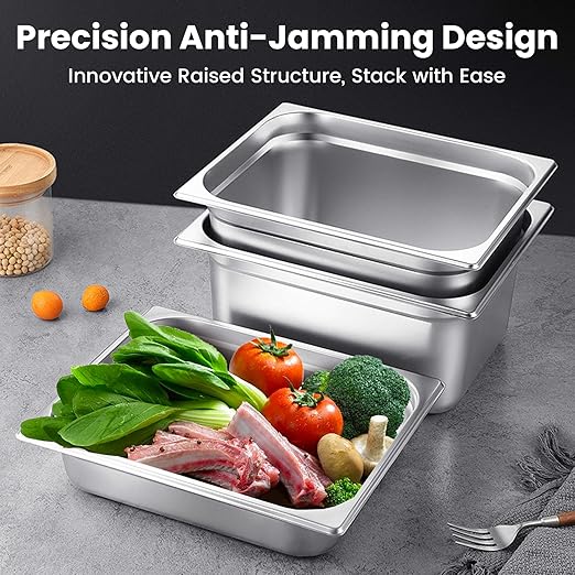 Aplancee 1/6 Hotel Pans 2.5 Inch Deep Stainless Steel Food Pan - Anti-Jam 6 Pack Steam Table Pan Set for Catering Buffet Use Kitchen Prep