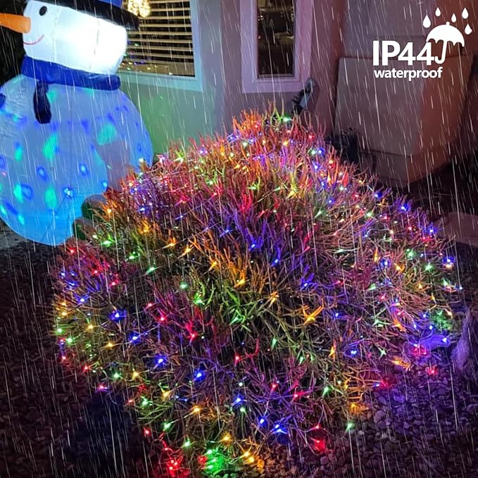 QITONG Net Lights Outdoor Mesh Lights 12ft x 5ft 360 LED Multicolor Christmas Light with 8 Modes Connectable Clear Wire Bush Light Plug in