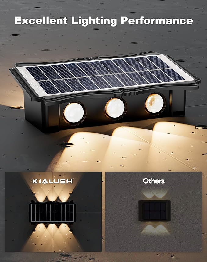 Solar Step Lights Outdoor 6 Pack 1500mAh Wall LightsFence Lights Solar Powered IP65 Outdoor Up and Down Solar Lighting for Step Wall Fence