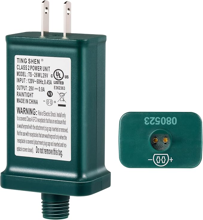Enhon 29V LED Power Supply UL Certification LED Transformer Replacement Class 2 Power Supply Low Voltage Transformer US Plug Adapter for Christmas Tree Light Green Right Positive(TS-26WL29V)