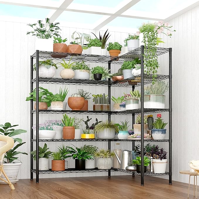 Home Storage Rack With Five Layers Of Double Row Shelves Adjustable Metal Shelf Units Black Powder Coating Flexible Interlayer Spacing Suitable For Retail And Exhibition Use (70 × 16 × 71) Inches