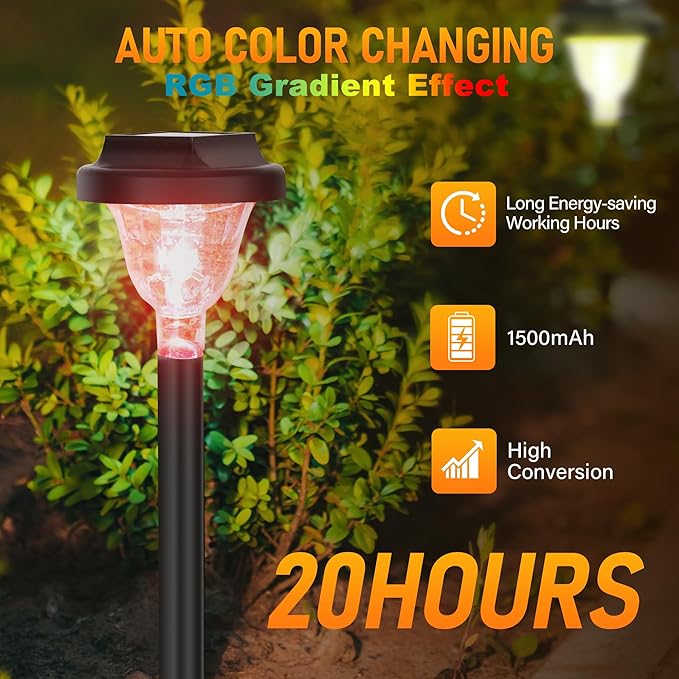 Siatom Solar Pathway Lights 8 Pack Bright RGB Color Changing Solar Path Lights Outdoor Waterproof IP65 for Outside Walking Path Garden Lawn Walkway Yard (Multicolor)