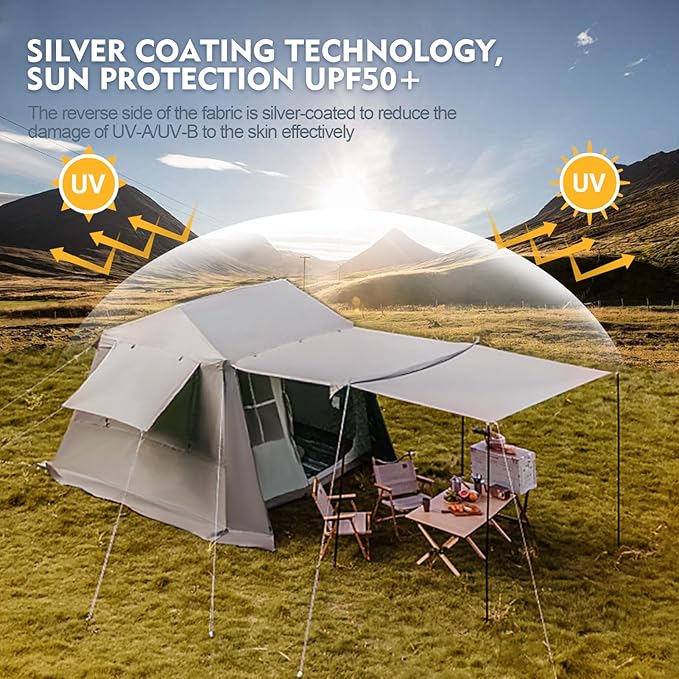 Jupiter 5 6 13 Outdoor Camping Tent for 4 6 8 People Fully Automatic Quick Opening Canopy for Outdoor Picnic Park &amp Family Use Silver Coated Sunscreen &amp Waterproof
