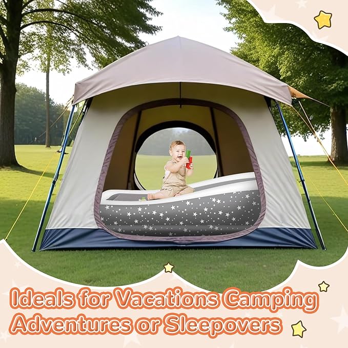 Inflatable Toddler Travel Bed - Grey Soft Toddler air Mattress with Bumpers for Easy to Inflate &amp Deflate - Portable Blow up Toddler Bed Travel with Sides for Trip Sleeping
