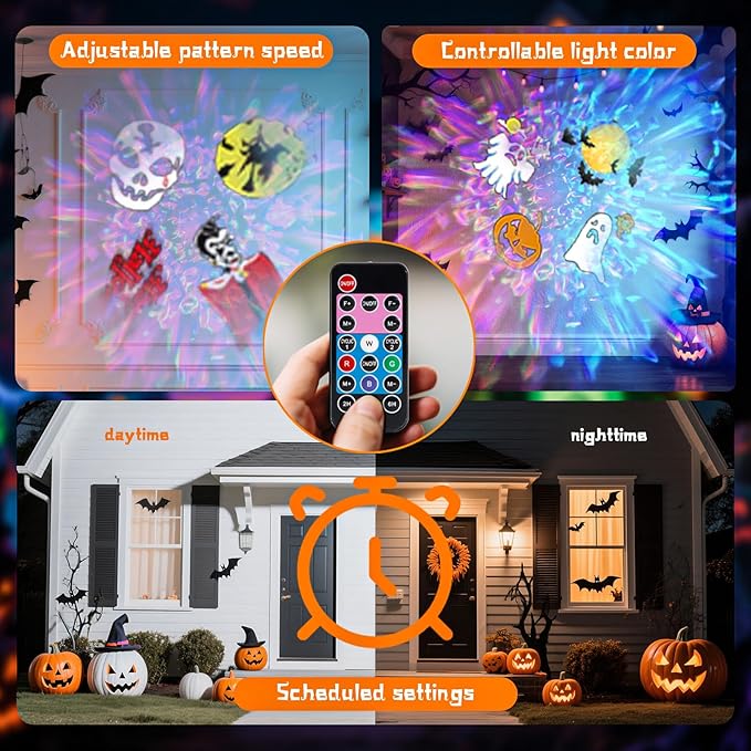 Holiday Projector Lights Outdoor 2-in-1 HD Moving Pattern Holiday Projector Lights with Remote Control (12 Slides 15 Colors) Three Fixing Methods IP65 Waterproof Atmosphere Decoration with Timer