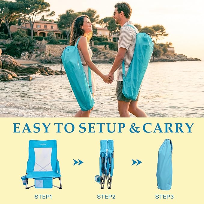 Low Folding Beach Chairs for Adults Portable Lightweight Sling Beach Camping Chair with Cup HolderArmrestFoldable Camp Lawn Chair for Outdoor Sand Concert Travel Sport Events