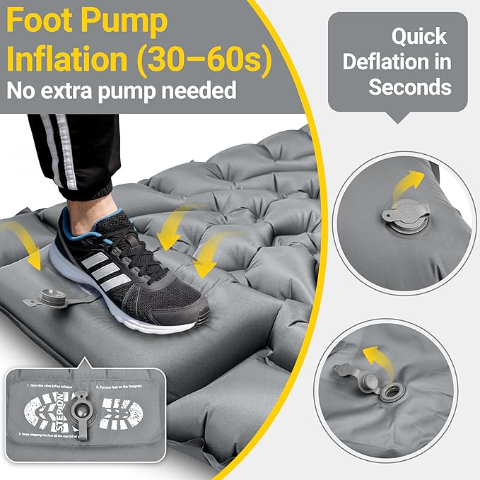 Sleeping Pad for Camping Backpacking Sleeping Mat with Built-in Pillow and Foot Pump 4in Thick Compact Camping Air Mattress for Hiking Tent Road Trip Car Camp Travel Gear