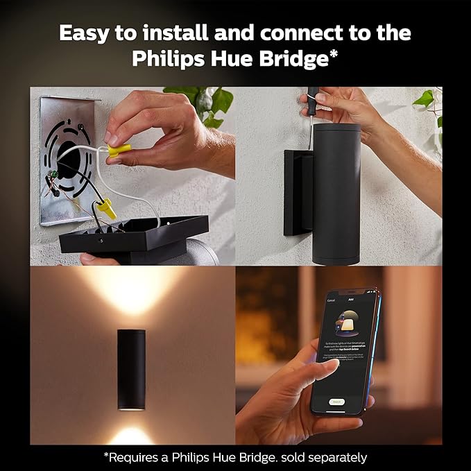 Philips Hue Appear Outdoor Smart Wall Light Black - White and Color Ambiance LED Color-Changing Light - 1 Pack - Requires Hue Bridge - Control with Hue App and Voice - Weatherproof
