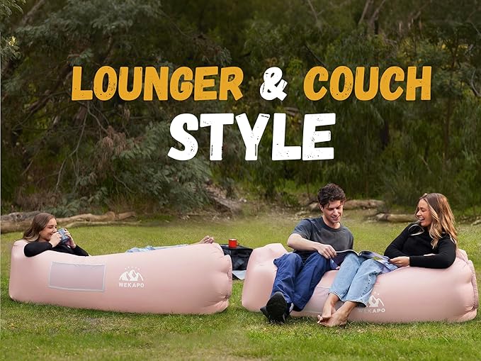 WEKAPO Inflatable Couch Air Lounger Chair - Camping &amp Beach Accessories Portable Blow up Sofa for Hiking Lawn Indoor/Outdoor Movies &amp Music Festivals. Lightweight and Easy to Set Up Air Ham
