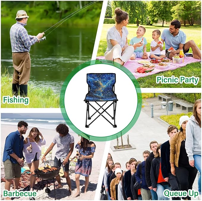 KLL Starry Sky A Shooting Star Passing by Portable Foldable Chairs Indoor Lightweight Camp Chair with Carrying Bag Outdoor Chair for Concert Indoor