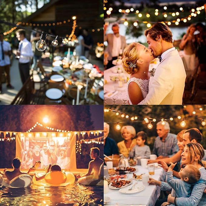 Abeja 25Ft Outdoor Patio String Lights G40 Outdoor Globe String Lights with 27 Clear Bulbs Hanging Light for Porch Backyard Deck Bars Wedding Indoor Decor E12 Base 5W Black Wire