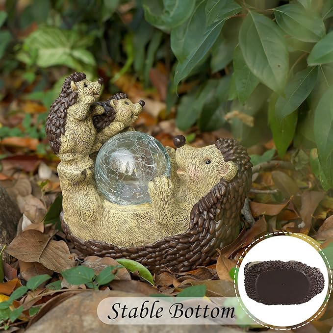 Solar Hedgehog Statue with Ball Lamp 9x5x9 Inch Outdoor Garden Decor Cute Resin Animal Figurine for Yard Pathway &amp Patio Lighting