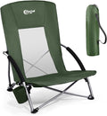 Portal Beach Chairs for Adults Camping Low Lightweight Portable Chair with Cup Holder Mesh Back Carry Bag for Outdoor Sand Lawn Travel Picnic Festival Concert