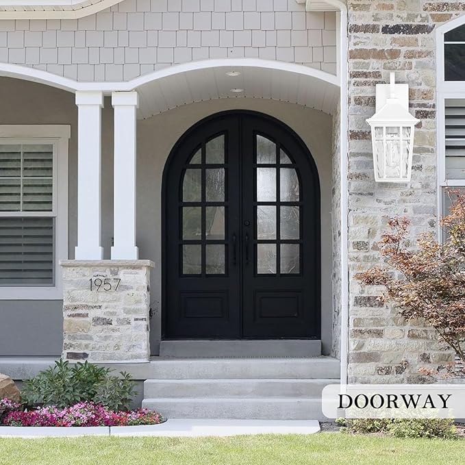 Darkaway Outdoor Wall Lights for House Exterior Lighting Fixtures Wall Mount Outside Porch Lights Waterproof White Outdoor Sconce Lights with Water Ripple Glass for Patio Garage Front Door