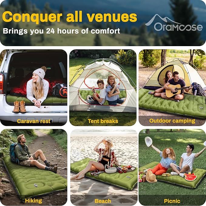 Camping Sleeping Pad Extra Thick 6 Inch Inflatable Camping Mat with Pillow Built-in Foot Pump Sleeping Pad for Camping Ultralight Self Inflating Campings Pad for Tent Backpacking Hiking Camp Gear