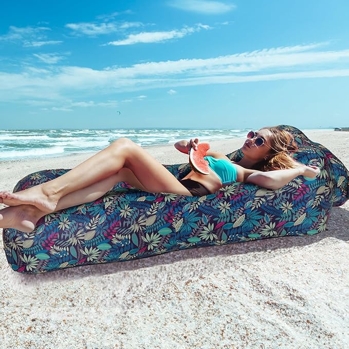 Inflatable Couch Air Lounger for Adults Ultralight Portable Blow up Couch Air Sofa Inflatable Beach Lounger Bed for Camping Hiking Festival Backyard Lawn No Pump Required