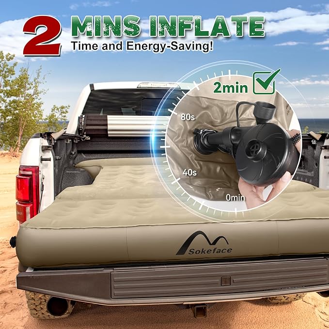 Truck Bed Mattress 5.5 FT Tailgate Extendable Truck Bed Air Mattress 5.5-5.8ft Full Size Electric Pump Heavy-Duty Easy Setup Large Carry Bag