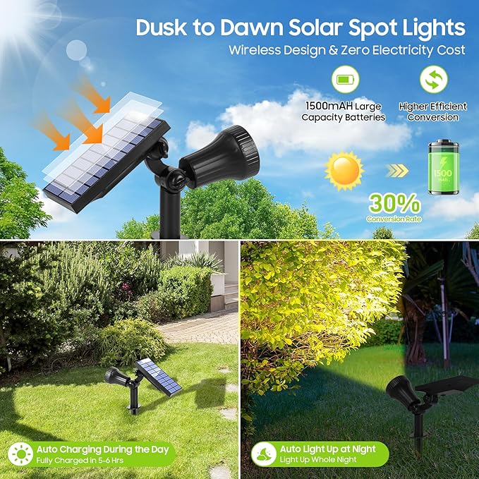 800 Lumens Solar Powered Spot Lights Outdoor - Adjustable Solar Flood Lights with 30 LEDs 3 Modes IP65 Waterproof Solar Light for Landscape Yard Garden Driveway Tree Wall(Warm White 12-Pack)