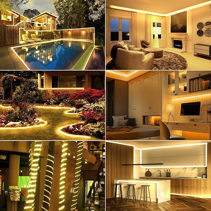 Connectable Outdoor Rope Lights 50ft 600 LED Warm White Strip Light Plug in for Indoor with Waterproof 8 Modes Outdoor String Lights for Camping Garden Backyard Patio Deck Pool Tree Décor