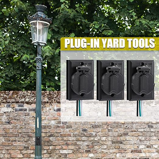 3 Packs Lamp Post Outlet 125V 15A Grounded Electrical Outlet Energy Saving Light Pole Plug for Outdoor Lamp Post and Poles Energy Saving and Weather Resistant UL Listed Black