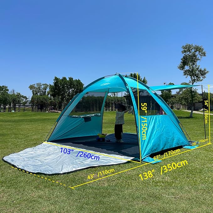 DLUCKY Beach Tent for 1/2/3/4/5/6 PersonAnti-UV Portable Sun Shade ShelterUPF 50+Both Sides Extendable FloorExtendable Awningwith 2 Ventilating Mesh WindowsLightweight &amp Easy Setup.