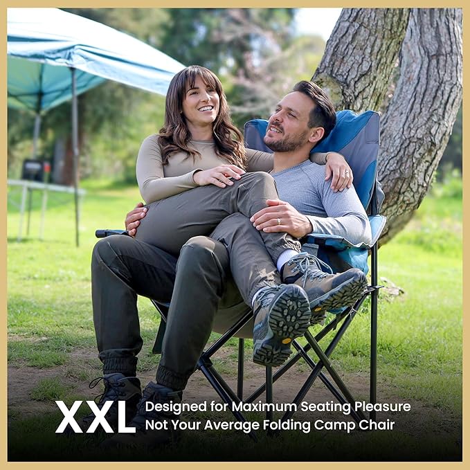 ARROWHEAD OUTDOOR Oversized XXL Portable Folding Camp Chair w/Glass &amp Cup Holders Armrest Cooler Carry Bag 600 lbs Max Weight Load